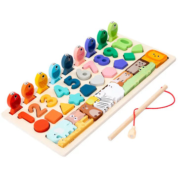 Wooden Fishing Game Shape Number Animals Matching Puzzle