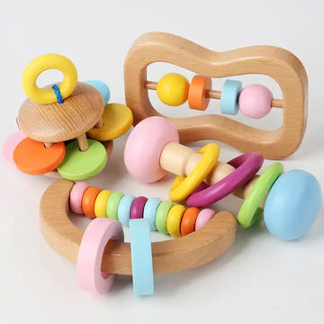 Wooden Toys Colorful Baby Rattle Set