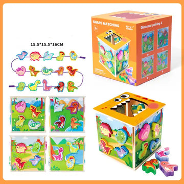 Wooden Toys Education Multi-functional Pairing Rope Wooden Activity Cube