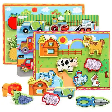 Kid Early Educational Toys Animal Wooden Puzzle and Fruit bundle