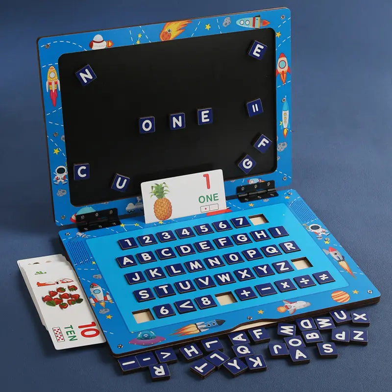 Wooden Laptop 2 In 1 Learning Toy Teaching AIDS Educational Wooden Spelling Toy