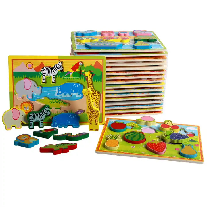 Kid Early Educational Toys Animal Wooden Puzzle and Fruit bundle