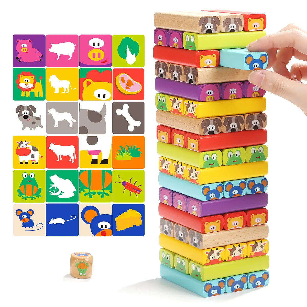Wooden tumbling tower toy animal Stacking height