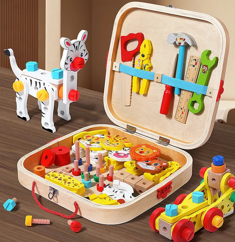 Pretend Play Wooden Toolbox Toy Boys Girls Simulation Tool