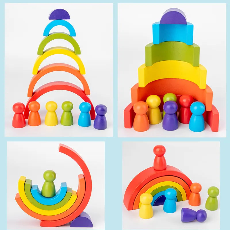 Mini wooden rainbow stacking blocks & model building