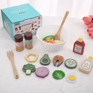 Kitchen Pretend Play Toys Simulation Food Accessories Pizza Salad Dessert Set Educational Toy for Toddler 3+