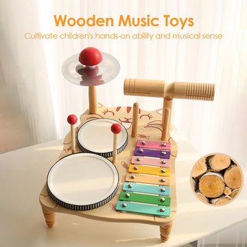 Kids Wooden Music Percussion Instrument Percussion Harp Percussion Drum Percussion Gong Baby Hand Beat Drum Educational Toys