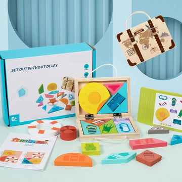 Wooden Blocks Puzzle Kids Logical Thinking Training Aid Portable Sensory Toys Gifts For Preschool Nursery