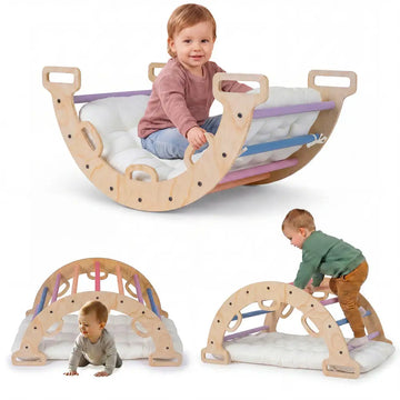 Wooden Rocking Climbing Arch With Cushion In Montessori Kids Climber RockerMulticolor