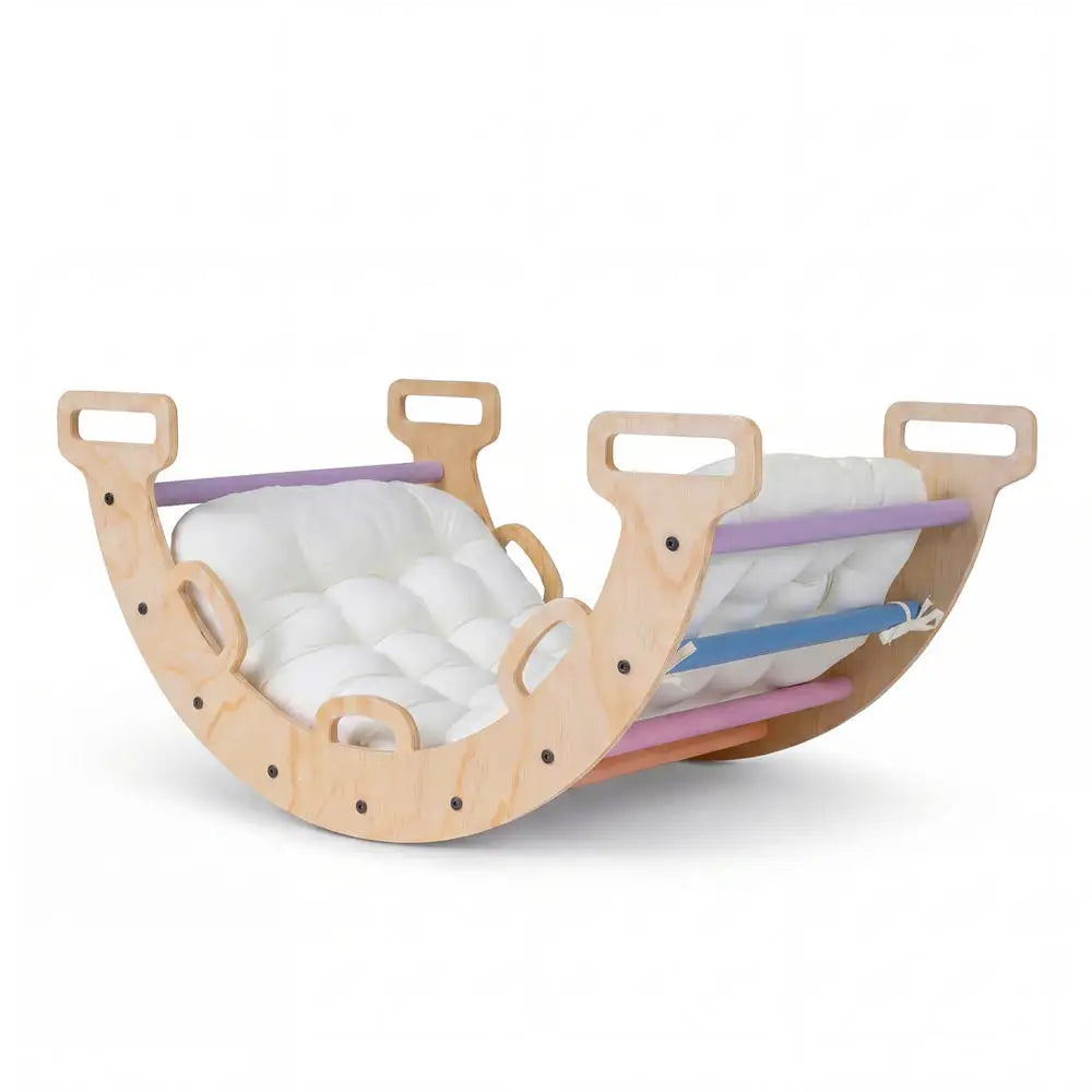 Wooden Rocking Climbing Arch With Cushion In Montessori Kids Climber RockerMulticolor