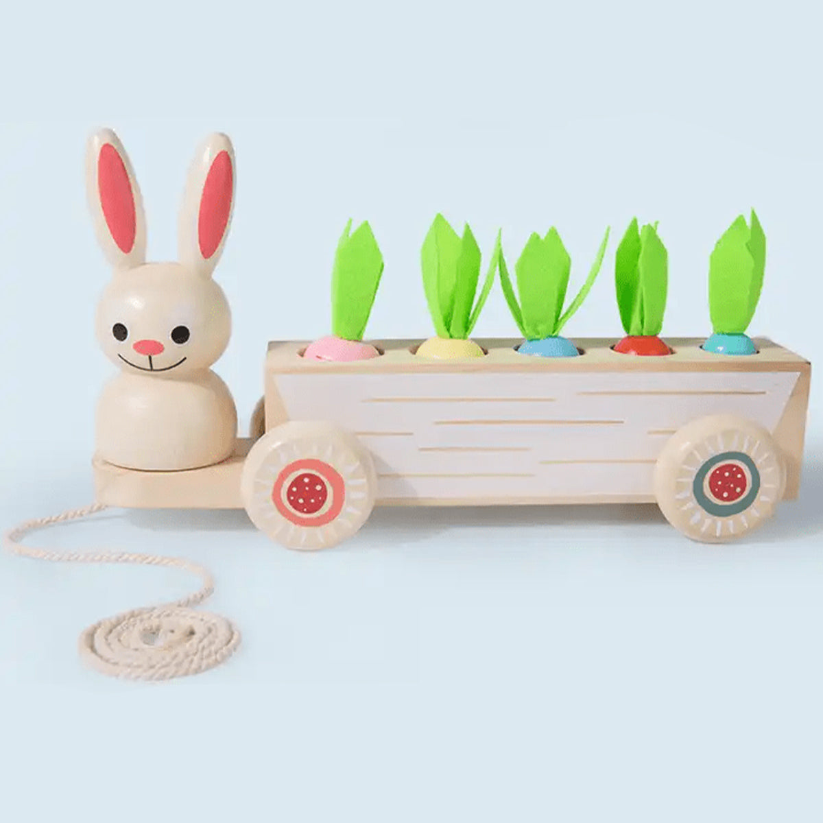 Rabbit hand cart tow cart two in one pull radish wooden toy