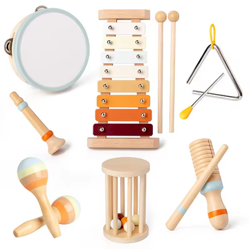 Montessori Musical Toys Natural Wooden Music Set Xylophone Drum Sensory Toys for Boys Girls Gift (7Pcs)