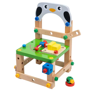 Multi-functional wooden tool chair disassembly screw children nut combination toy