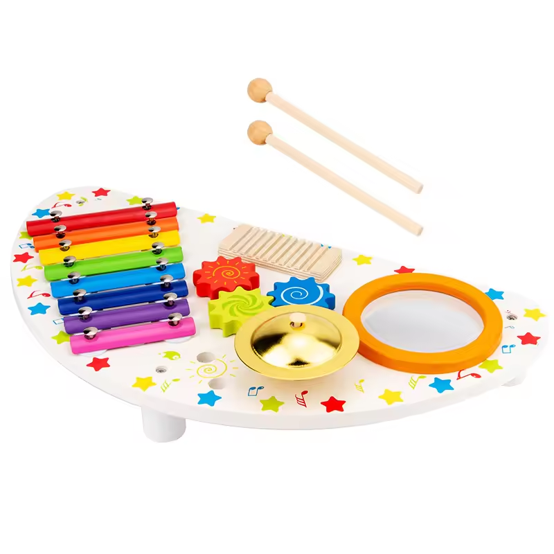 Sweet time Kids Drum Set, Baby Musical Instruments Toys for Toddlers, 4 in 1 Wooden Xylophone Set