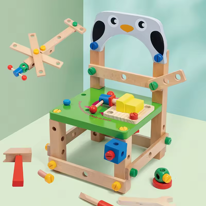 Multi-functional wooden tool chair disassembly screw children nut combination toy