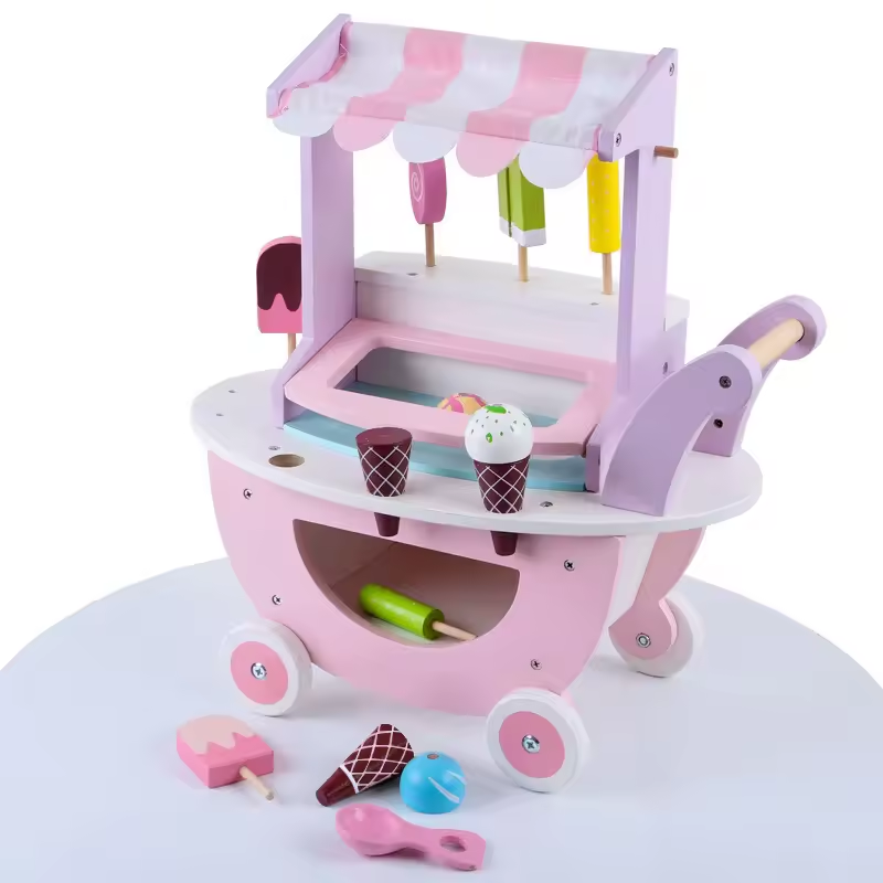 Kids Ice Cream Cart, Wooden Ice Cream Set Grocery Store