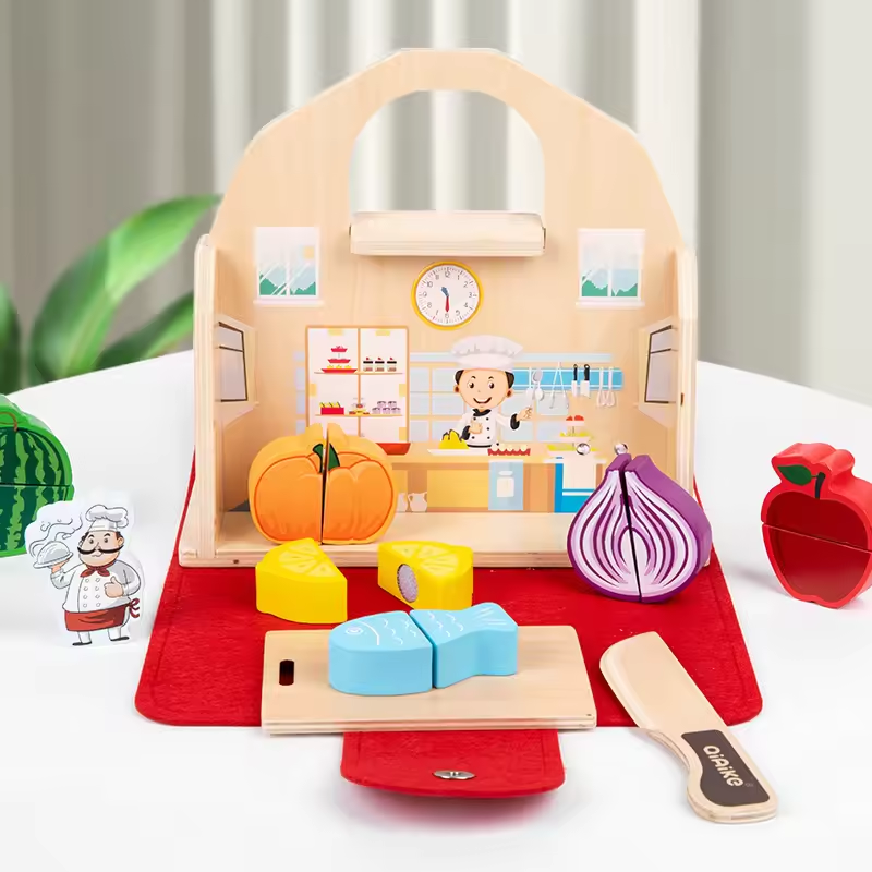 Wooden Fruit Cutting Game Kids Montessori Toy