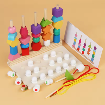 Toys Bead Sequencing Set Wooden Lacing Beads Matching Shapes Colors Stacking Toy