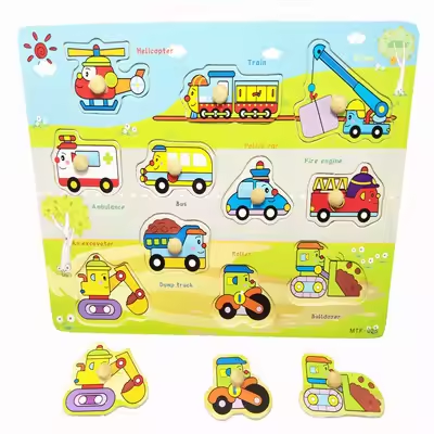 Wood Jigsaw Puzzle Hand Grab Wood Educational Toddlers Matching Toys