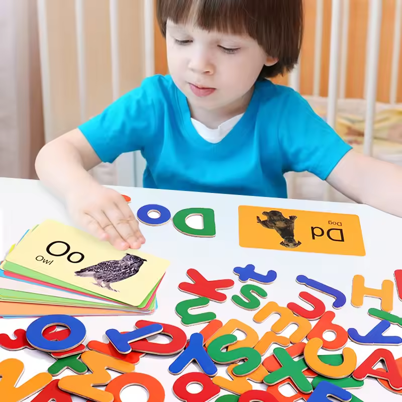 Letter Puzzles Games for 2 3 4 Year Olds, Alphabet Flash Cards Toys Kids Wooden Word Learning Spelling Games, Words Matching Letter Educational Toys