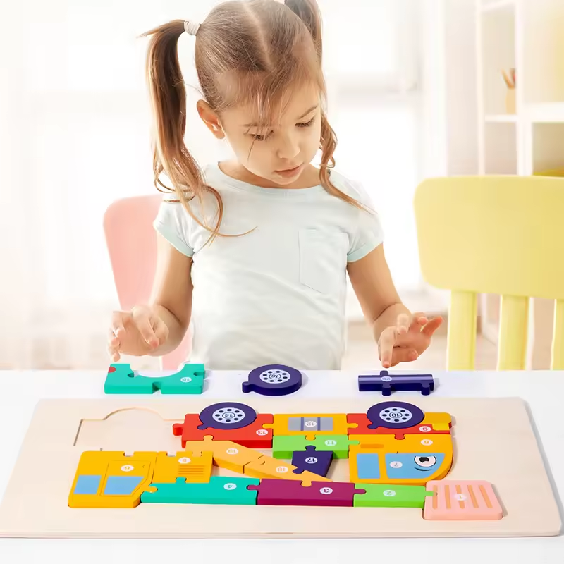 Wooden Toddler Jigsaw Puzzles for Kids Gifts | Montessori Wooden Toys for Girls Boys Age 2 3 (Construction Vehicles)