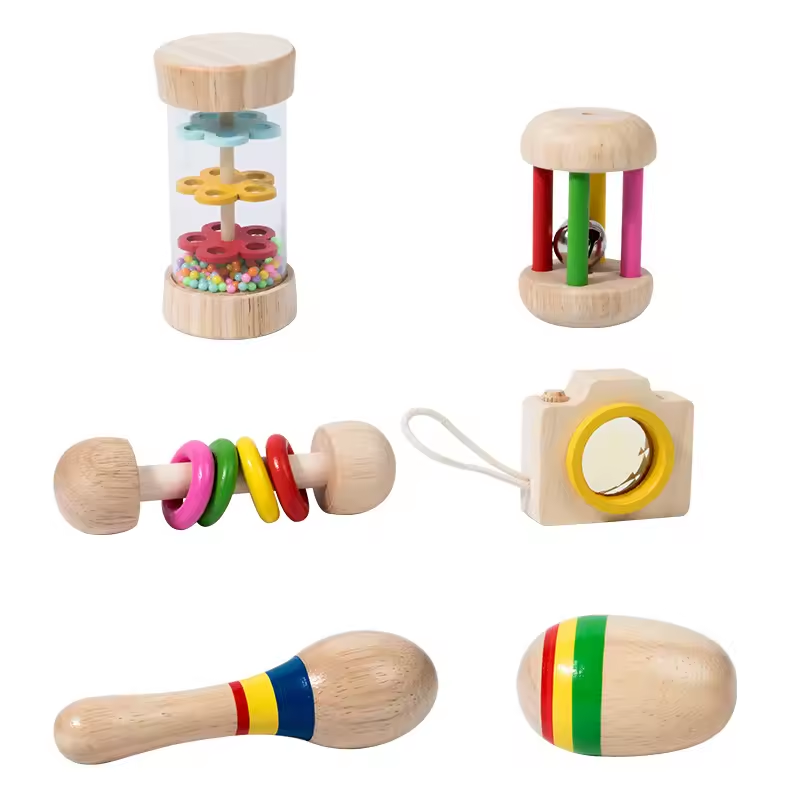 Rattle 6pcs Sets Wooden Rodent Chew Play Gym Montessori Baby Teether