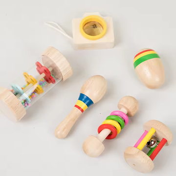 Rattle 6pcs Sets Wooden Rodent Chew Play Gym Montessori Baby Teether