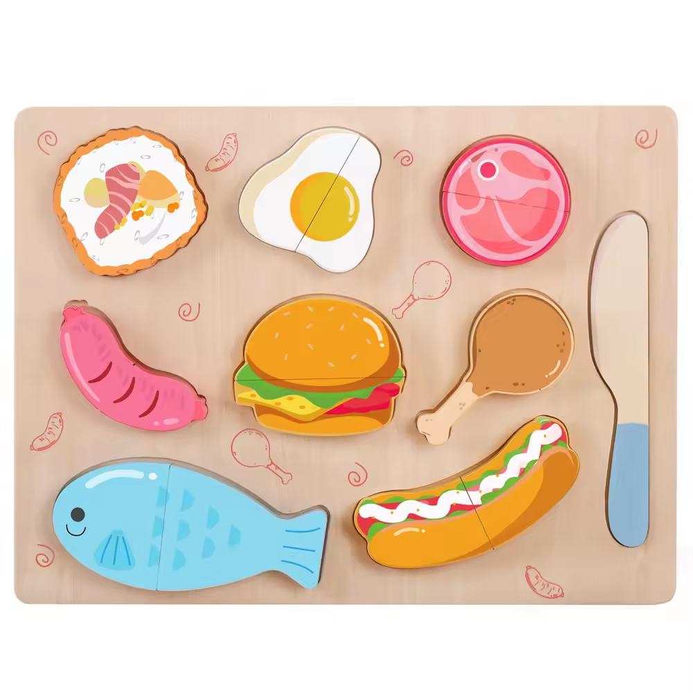 Wooden Play Food - Cutting Fruit Puzzle Toy- 20 pieces Colourful Kitchen Pretend Playset