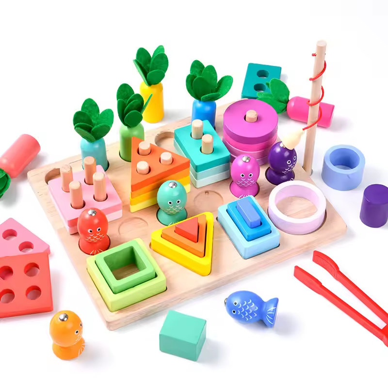 Fishing Game Sorting & Stacking Toys, Color Recognition Shape Sorter Blocks Montessori Toy 2+